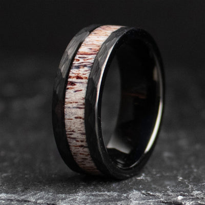 The Eikthyr Brushed Tungsten Deer Antler Ring