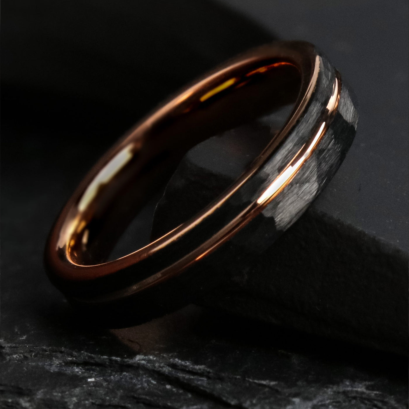 Hammered Tungsten Rose Gold Women's Ring