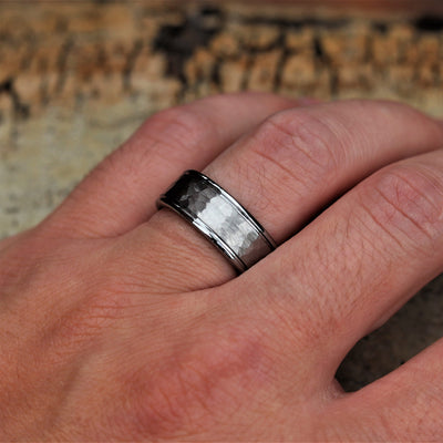 Silver Hammered Titanium Wedding Band