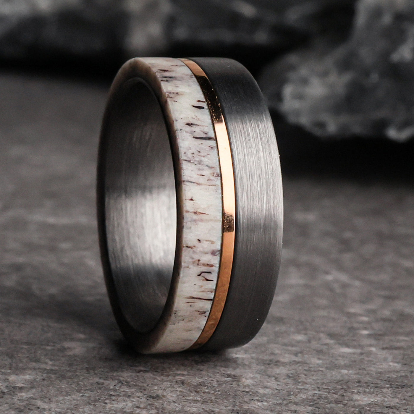 Silver and Gold Mens Antler Wedding Ring