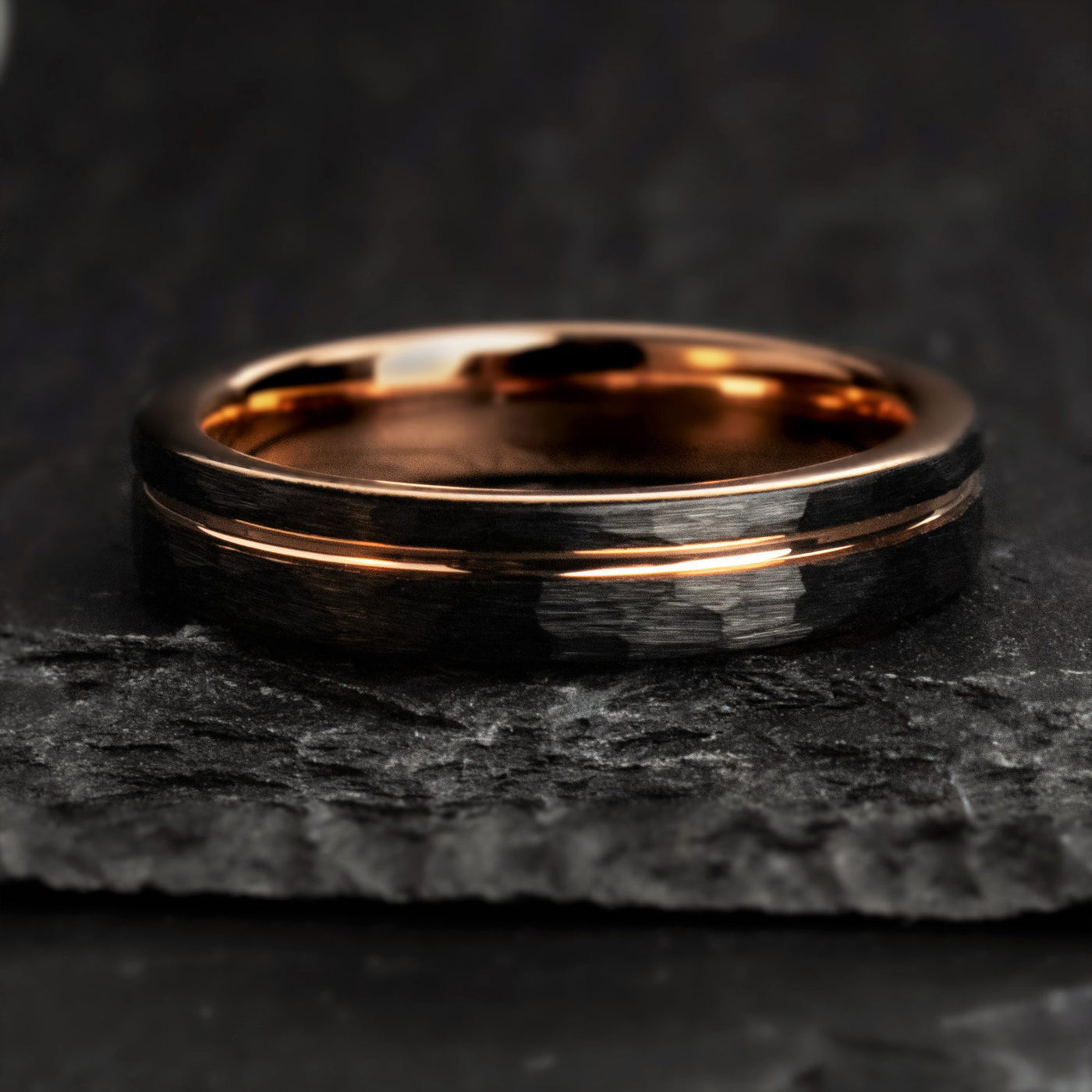 Women's Rose Gold and Black Tungsten Wedding Band