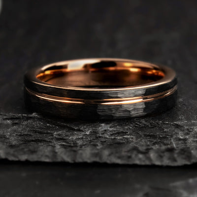Women's Rose Gold and Black Tungsten Wedding Band