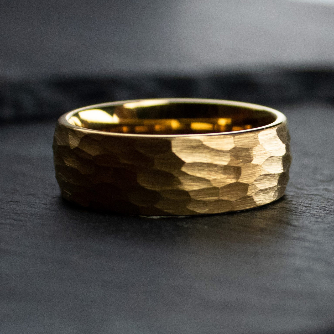 Hammered Tungsten Gold Men's Wedding Ring