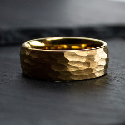 Hammered Tungsten Gold Men's Wedding Ring