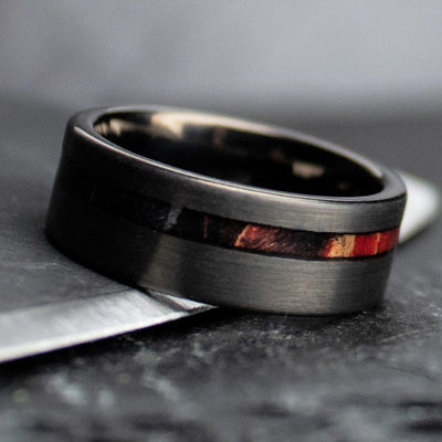 Thorum Tungsten and Box Elder Wedding Ring