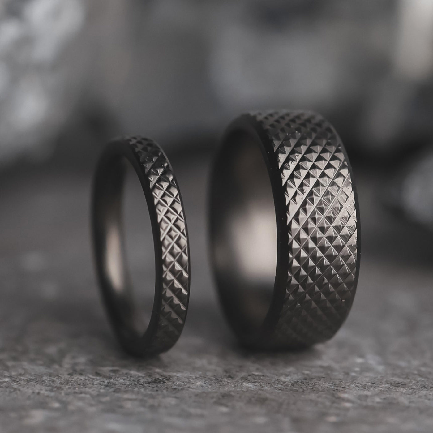 Gunmetal Grey Knurled Wedding Rings
