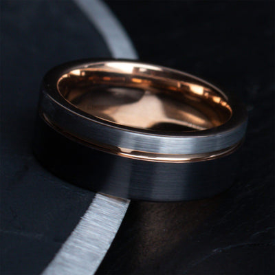 Men's Black And Silver Brushed Tungsten Wedding Ring