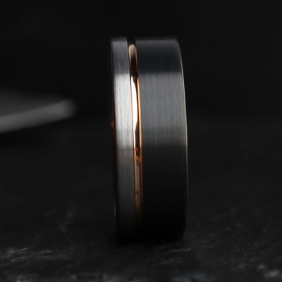Thorum Brushed Tungsten Rose Gold Wedding Band