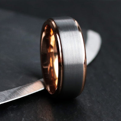 The Executive Brushed Tungsten and Rose Gold Ring