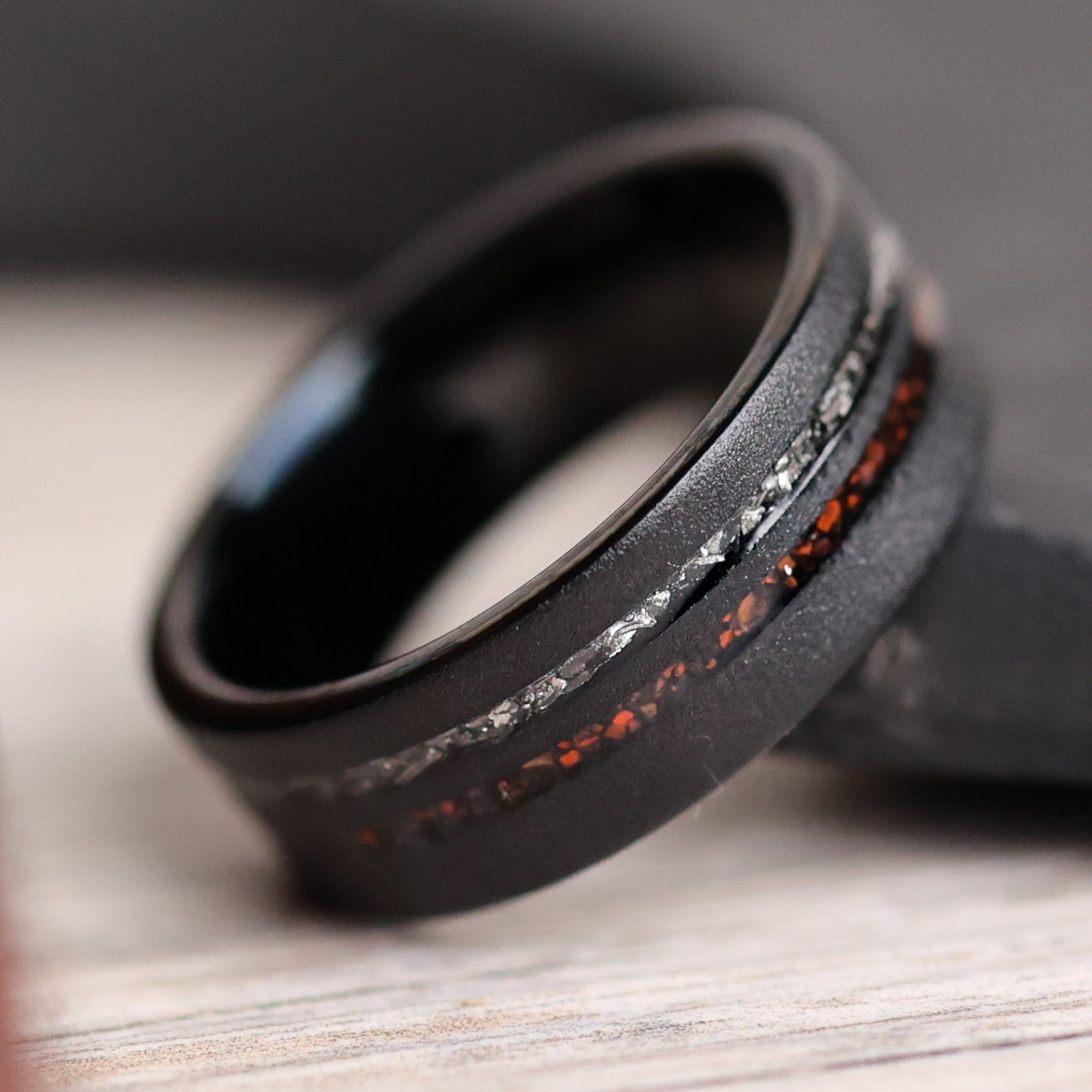 The Meteorsaur Dinosaur Bone and Meteorite Men's Wedding Ring from Thorum
