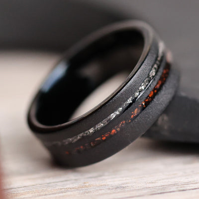 The Meteorsaur Dinosaur Bone and Meteorite Men's Wedding Ring from Thorum