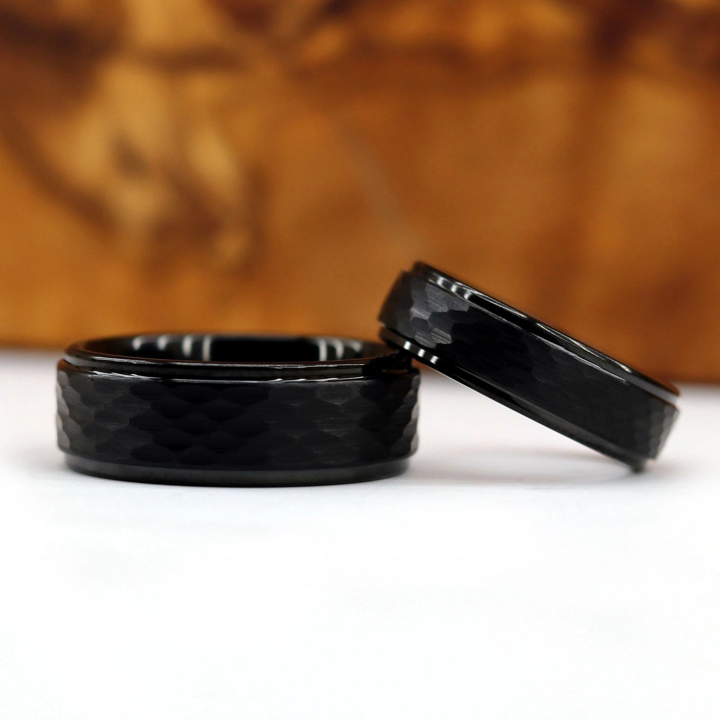 The Obscura | Hammered Black Wedding Bands Set | Thorum