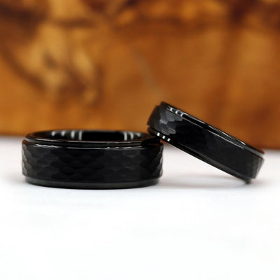 The Obscura | Hammered Black Wedding Bands Set | Thorum