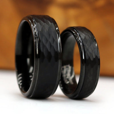 The Obscura | Hammered Black Wedding Bands Set | Thorum