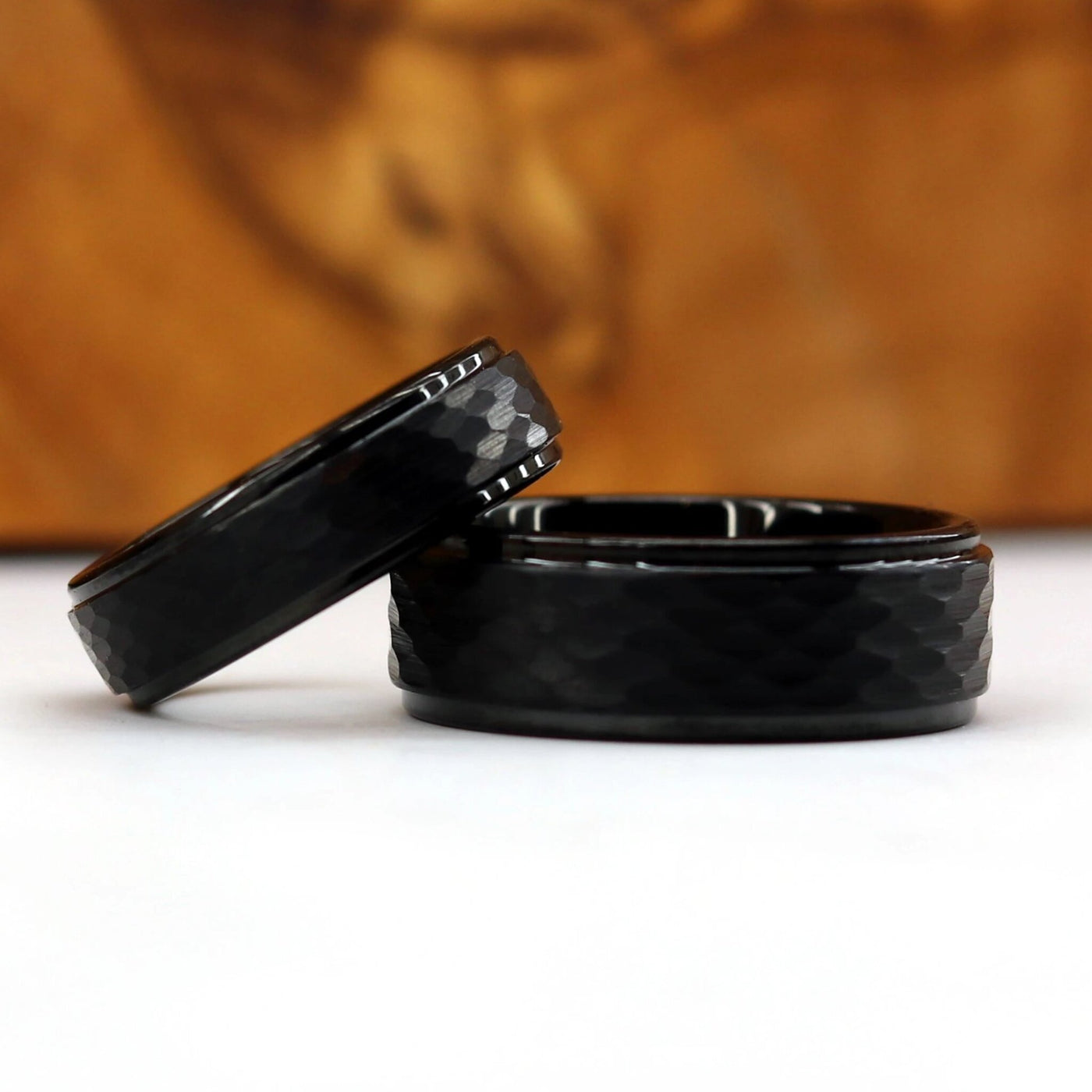 The Obscura | Hammered Black Wedding Bands Set | Thorum