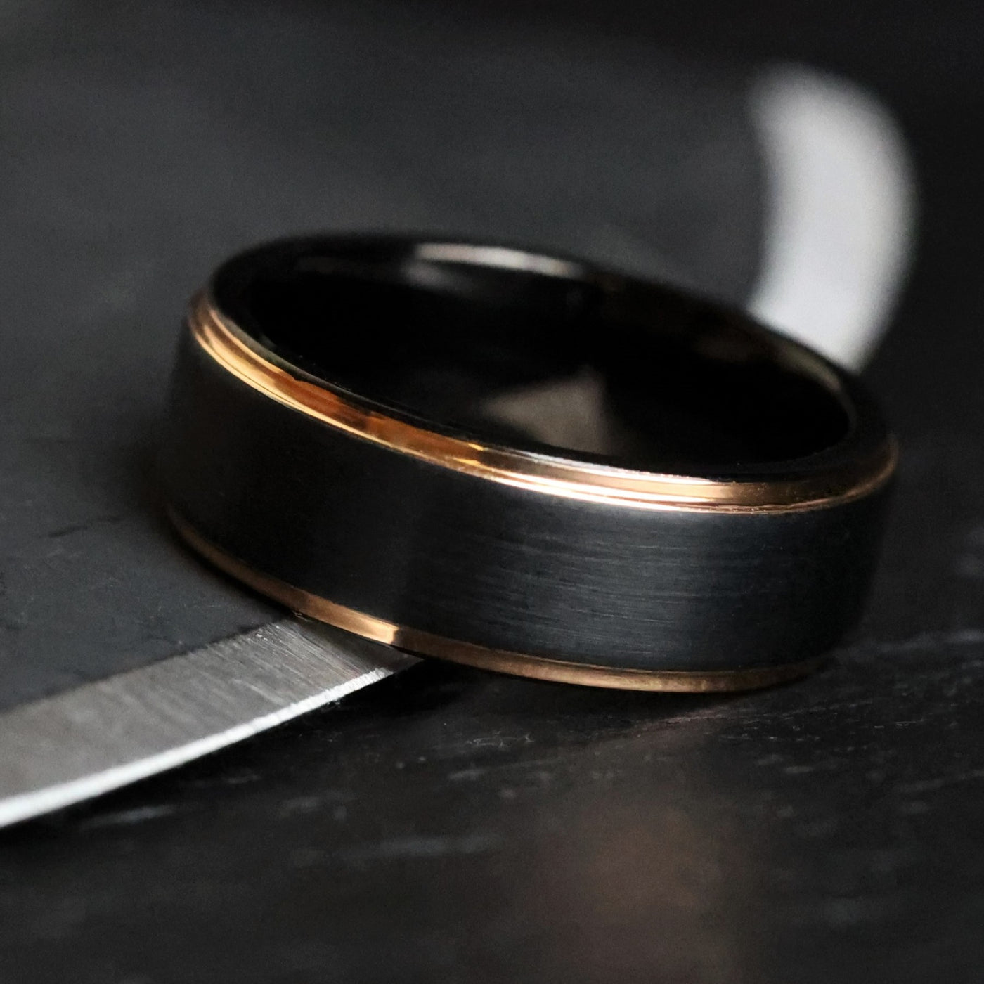 The Osiris | Black and Rose Gold Men's Wedding Band | Thorum