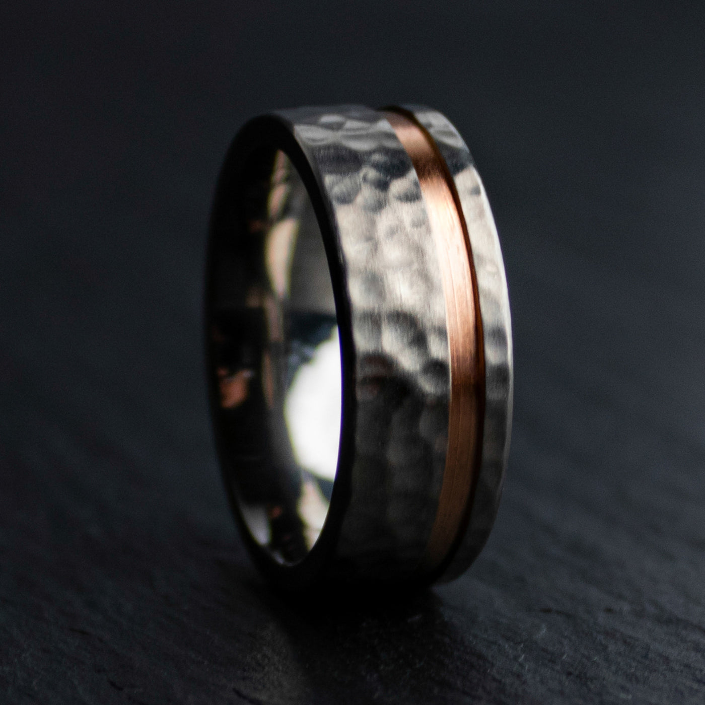 Hammered Titanium and Rose Gold Ring | Thorum