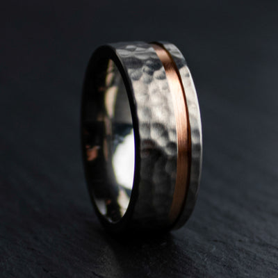Hammered Titanium and Rose Gold Ring | Thorum
