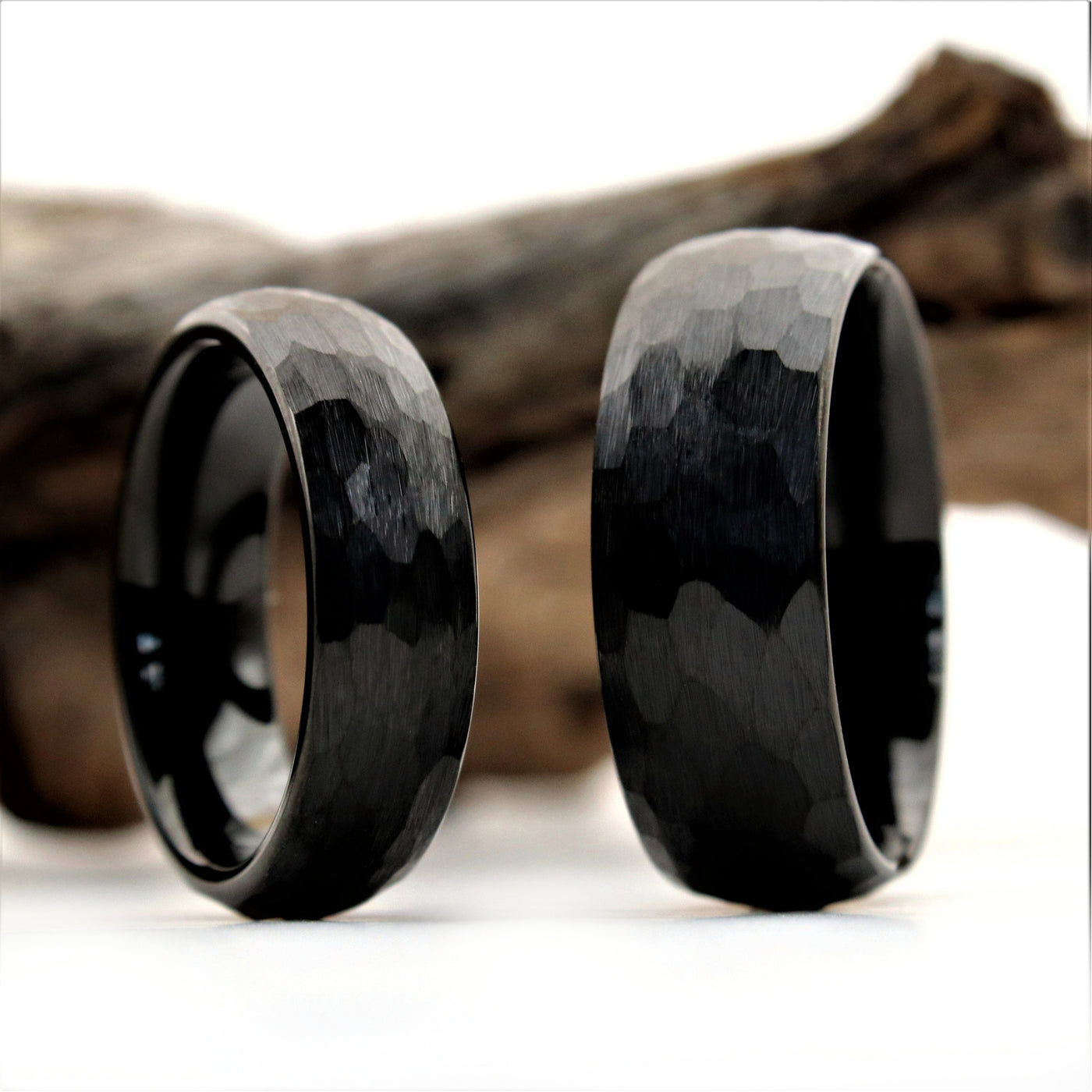 The Saga Set | Hammered Black Tungsten Ring Set | Thorum