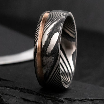 The Sensei | Men's Damascus Steel and 18k Rose Gold Wedding Ring | Thorum