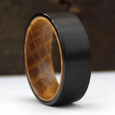 The Tiberius | Black Whiskey Barrel Wood Wedding or Engagement Ring | Thorum