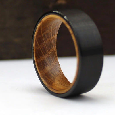 The Tiberius | Black Whiskey Barrel Wood Wedding or Engagement Ring | Thorum