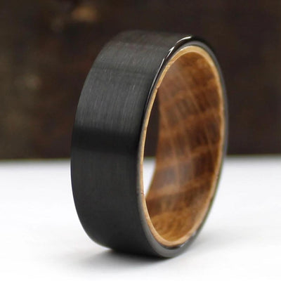 The Tiberius | Black Whiskey Barrel Wood Wedding or Engagement Ring | Thorum