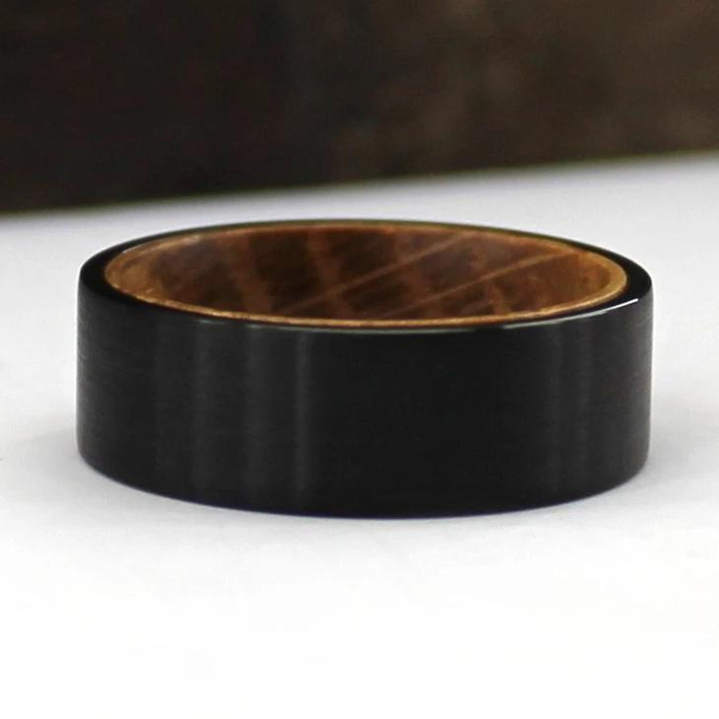 The Tiberius | Black Whiskey Barrel Wood Wedding or Engagement Ring | Thorum