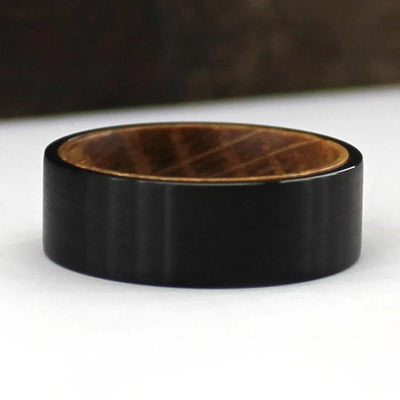The Tiberius | Black Whiskey Barrel Wood Wedding or Engagement Ring | Thorum