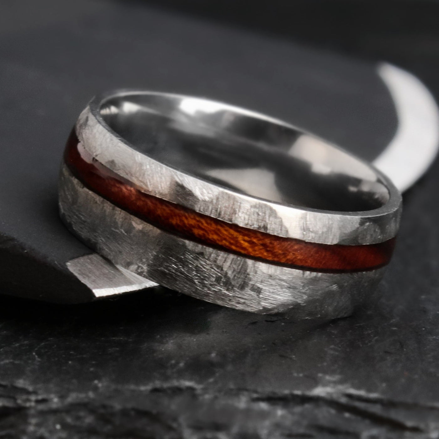 The Vitae | Men's Hammered Iron Wood Wedding Ring | Thorum