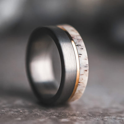 Brushed Tungsten Antler Ring