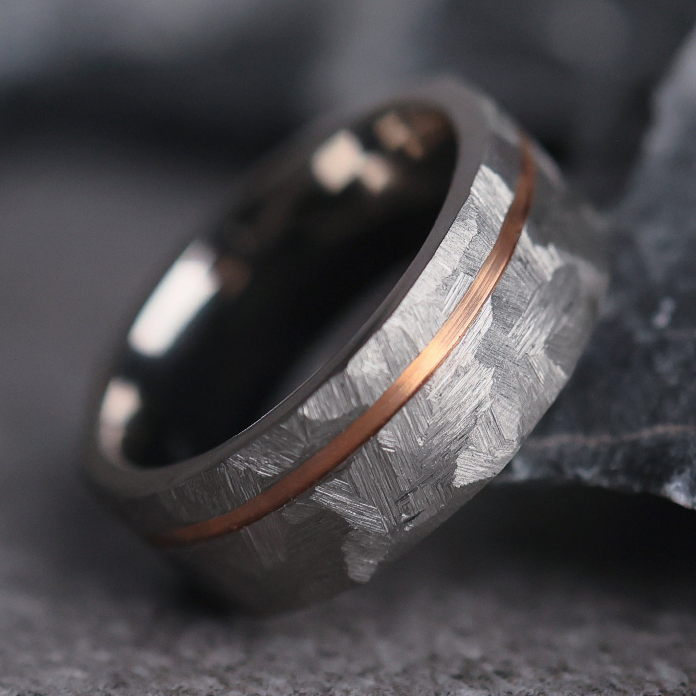 The Templar - Men's Hammered Titanium and Rose Gold Wedding Ring - Thorum
