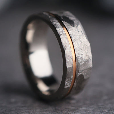 The Templar - Men's Hammered Titanium and Rose Gold Wedding Ring - Thorum