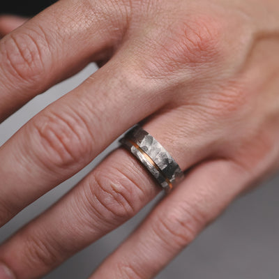 The Templar - Men's Hammered Titanium and Rose Gold Wedding Ring - Thorum