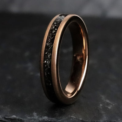 Unique Meteorite and Rose Gold Wedding Ring