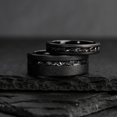 Authentic Meteorite Wedding Ring Set