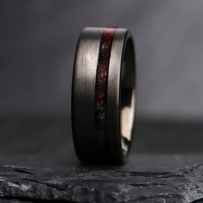Men's Tungsten Thorum Ring Box Elder Burl