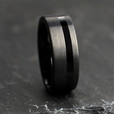 Black Tungsten Carbide and Wood Ring